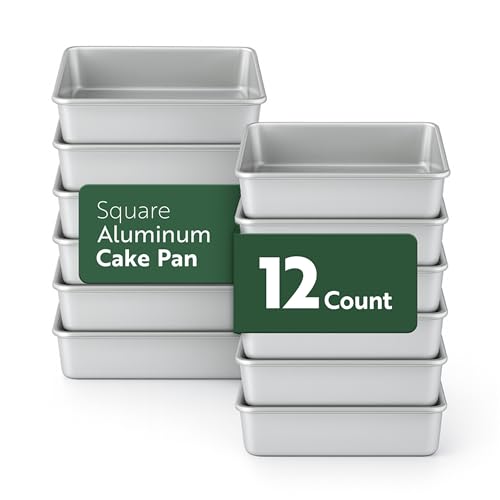 Restaurantware -Met Lux - Moldes para hornear de lado recto de 8 x 8 x 2 pulgadas, 12 moldes cuadrados para tartas, listos para horno, congelables, de aluminio anodizado, a prueba de grasa, para