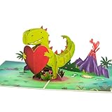 POPWOW Love Dinosaur Valentines Day Pop Up Card, Volcano, Heart, 3D Greeting Cards, Gifts for Wife, Husband, Him, Her, Lovers, Boyfriend, Girlfirend, Kids, 5x7 - Includes Envelope And Message Note