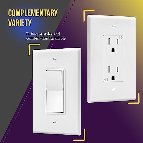 Image of ENERLITES Decorator Light Switch or Receptacle Outlet Wall Plate, Gloss Finish, Mid-Size 1-Gang 4.88 inch x 3.11 inch, Polycarbonate Thermoplastic, UL Listed, 8831M-W, White