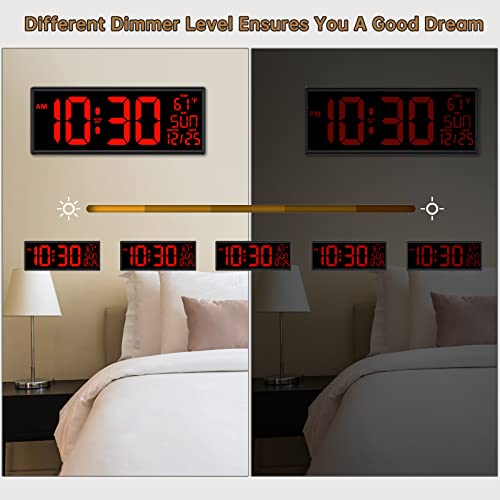 Soobest Digital Wall Clock With Date Temperature, Large Led Display Numbers With Dimmer 12 Inches(Red) #TOP4