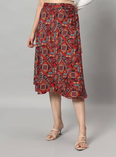 Image of GirlCode Women's Boho Floral Print Wrap Front Self Tie Knot Midi Skirt Women & Girls
