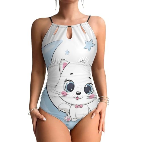 Maillots de bain une pièce femme gainant Lune Et Chat monokini noir chic