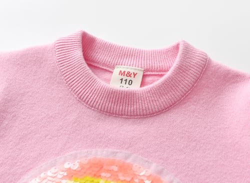 Julerwoo Toddler Girl Pink Pullover Sweaters Rainbow Prints Crewneck Knit Sweater Tops2