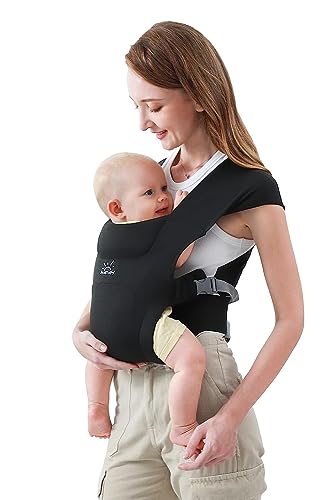 Image of Newborn Carrier, MOMTORY Cozy Baby Wrap Carrier(7-25lbs), Baby Carrier, with Hook&Loop for Easily Adjustable, Soft Fabric, Black