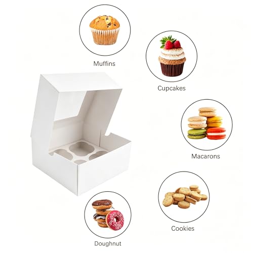 Jotique 4 count White Cupcake Boxes with Window, 20 Sets 6x6x3 Inch by Jotique - Used condition - Image 5