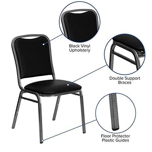 Flash Furniture Hercules Series Stacking Banquet Chair In Black Vinyl - Silver Vein Frame #TOP4