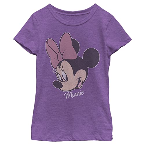 Disney Characters Minnie Big Face Distressed Girl's Heather Crew Tee