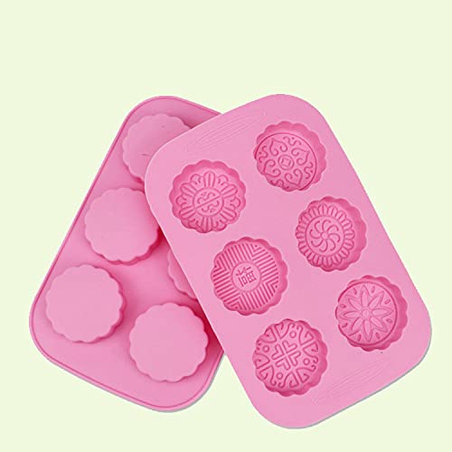 6 Cavity Round & Square Moon Cake Mold DIY Handmade Soap Mold Silicone Cake Chocolate Mold (APX 40gm Capacity)