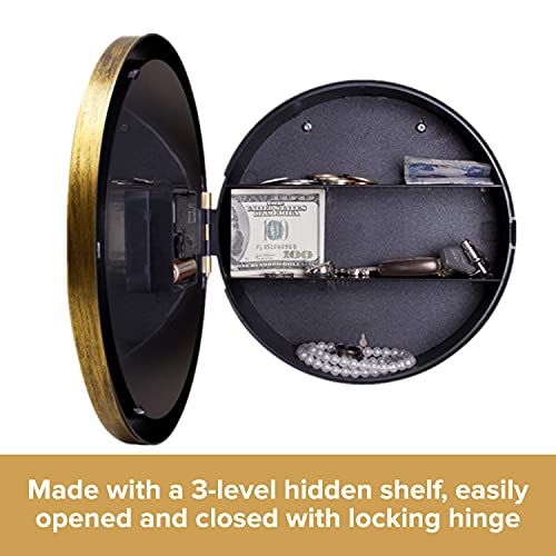 Mcm Style Wall Clock & Hidden Safe Box In One - 10” Gold Wall Safe Clock - Concealment Furniture With Hidden Compartments - Wall Mount Clock W/Hidden Storage Shelf - Disguised Safe #TOP4
