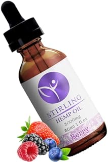 Stirling Organic Hemp Oil for Pain and Anxiety Relief - Maximum Strength Supports Sleep Relaxation Stress Focus Mood Sleeping Aid - Berry 3000 mg