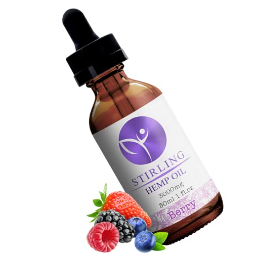 Stirling Organic Hemp Oil for Pain and Anxiety Relief - Maximum Strength Supports Sleep Relaxation Stress Focus Mood Sleeping Aid - Berry 3000 mg