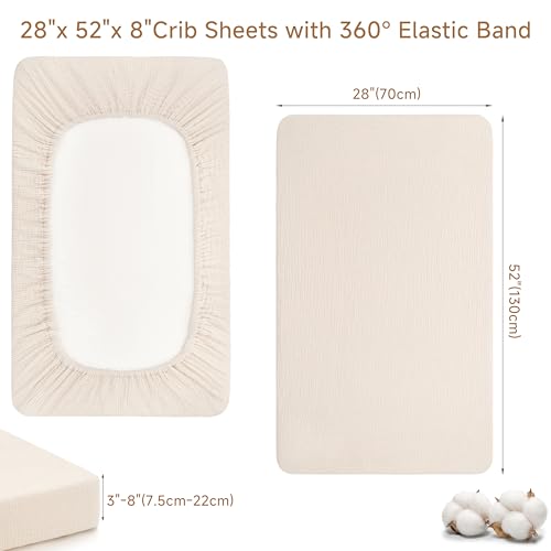 Image of 2 Pack Muslin Crib Sheets for Boys Girls, 100% Cotton Fitted Baby Sheets, Breathable Soft Neutral Bed Set, 52 inchx28 inch Fits Standard Crib & Toddler Mattress (Brown&Beige)