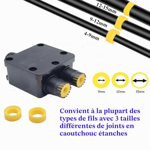 YUSHIHU Boîte de dérivation étanche IP68, 2 Pièces 2 Voies Boîte de Jonction étanche et 1 Pièces 3 voies Etanche Boîte de Jonction, Boîtier électrique de Câbles pour Câble Ø 4-15mm-Noir – vue 5