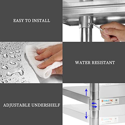 Image of STABLEINK NSF Stainless Steel Table with Wheels 60x24 Inches 5ft, Metal Prep & Work Table with Adjustable Undershelf, for Commercial Kitchen, Restaurant, Hotel, Laundry and Garage