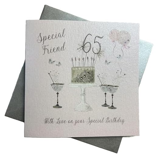 WHITE COTTON CARDS SS42-SF65 - Tarjeta de felicitación de 65 cumpleaños (16 x 16 cm), diseño de copas de champán y rosas rosas