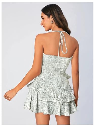 Image of Floerns Women's Floral Halter Ruffle Tiered Cute Summer Mini Dress Milkmaid Vacation Sundress