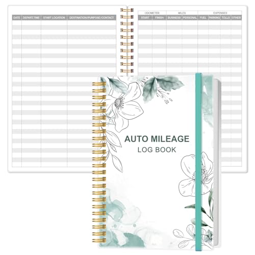 Auto Mileage Log Book – Vehicle Maintenance Log Book, Miles Log Book for Car with Odometer,Expense,Gas Consumption & Lubrication,Repairs and Accessories, 5.8' x 8.5', Teal Floral