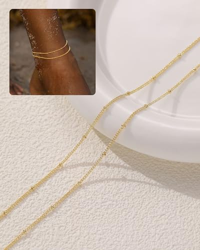 Image of FUNEIA Gold Silver Ankle Bracelets for Women Waterproof 14K Gold Plated Anklets for Women Non Tarnish Dainty Layered Beaded Heart Anklet Set Summer Beach Foot Chain Jewelry Gifts Trendy Stuff