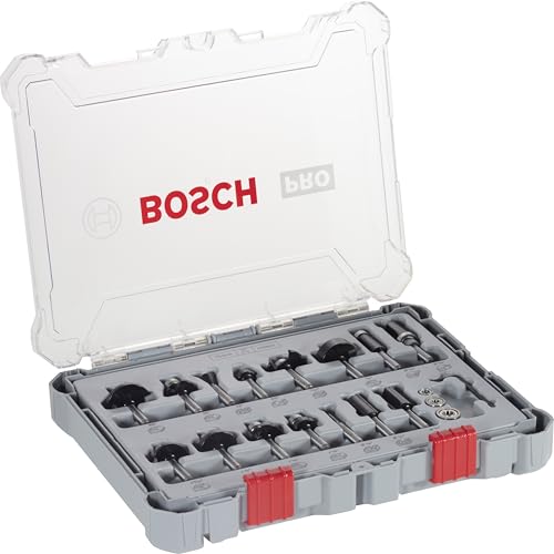 Bosch Professional Set Mixto de Brocas Fresadoras de 15 Piezas (para madera, vástago de Ø 1/4 Inch, Accesorios Fresadoras)