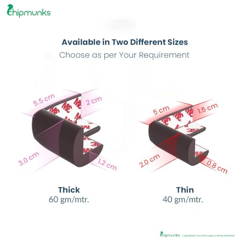 Image of Chipmunks Baby Proofing Edge Guard for Kids Safety, Good Quality, Minimal Wrinkle, Zero Damage to Furniture Upon Installation, Made in India Rubber Edge (60g /mt Dense, 2mts, L- Shape, Brown)