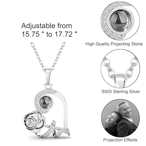 Projection Necklace with Picture Inside 925 Sterling Silver Custom Photo Flower Necklace Personalized Heart Pendant Necklace jewelry Romantic Gifts for Women3