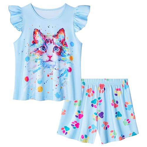 LQSZ Girls Pajamas Set Toddler Girls Gifts PJs Summer Sleepwear for Little Kids 2-12 Years