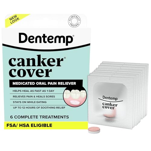 Dentemp Canker Cover Mouth Sore Treatment - Oral Pain Relief for Canker Sores & Mouth Irritation - Fast-Acting Pain Relief Tablets for Adults - Pack of 1 (6 Count)