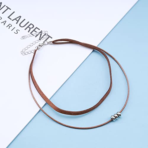 Inateannal Boho Geschichtet Wildleder Choker Halskette Braun Leder Seil Schnur Halskette Kette Gothic Kurze Wildleder Perlen Kragen Halsketten Schmuck Für Frauen