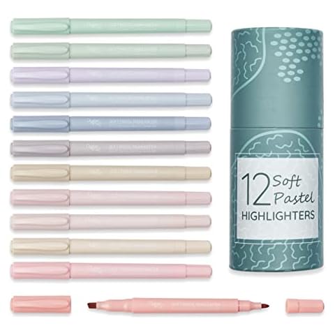 Oyster&Pop Soft Pastel Highlighters | 12 Pcs Mild Assorted Colours | Office & Aesthetic School Supplies | Bible Journaling Supplies | Quick Dry No Bleed Dual Tip Cute Markers | Giftable Pen Pot Cover