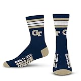 For Bare Feet NCAA Georgia Tech Yellow Jackets 4 Stripe Deuce Crew Sock Team Color MEDIUM
