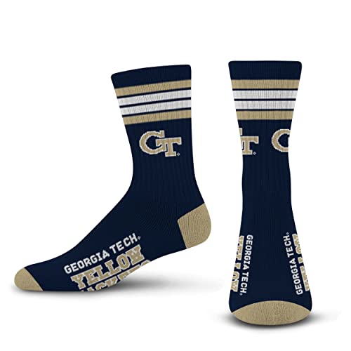 For Bare Feet NCAA Georgia Tech Yellow Jackets 4 Stripe Deuce Crew Sock Team Color MEDIUM