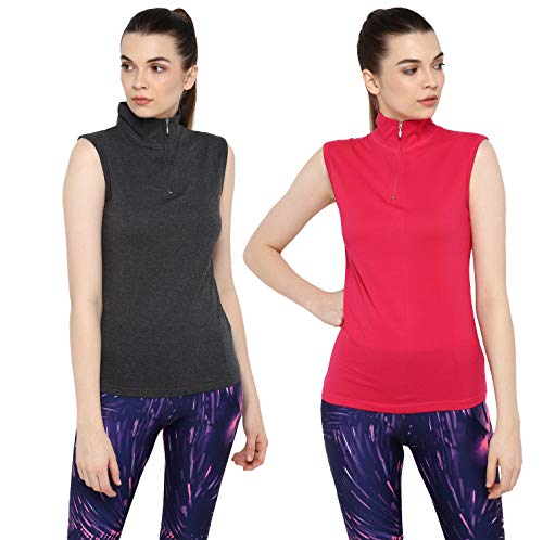 Image of Ap'pulse Women's Sleeveless 1 /4 Zip Hineck Tshirt(Pack of 2)