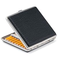 VVAY Zigarettenetui aus Leder und Metall, Schwarzes Zigarettenbox für 20 Zigaretten, Zigarettenschachtel Cigarette Case Geschenk für Männer & Frauen