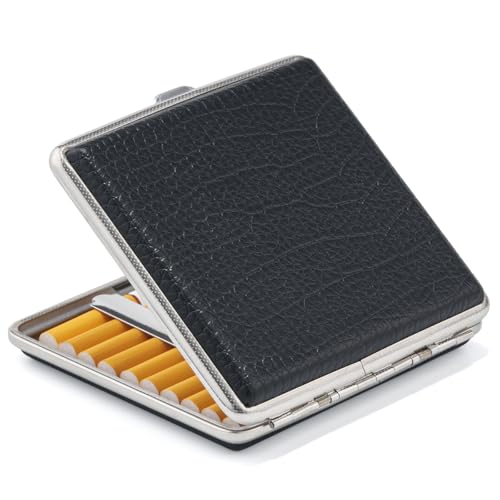 VVAY pitilleras para cigarrillos de cuero y metal, pitillera Negra para 20 cigarrillos, regalo para hombre y mujer