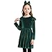 Girls Velvet Dress Kids Long Sleeve Green Midi Christmas Party Clothes,Size 10 11