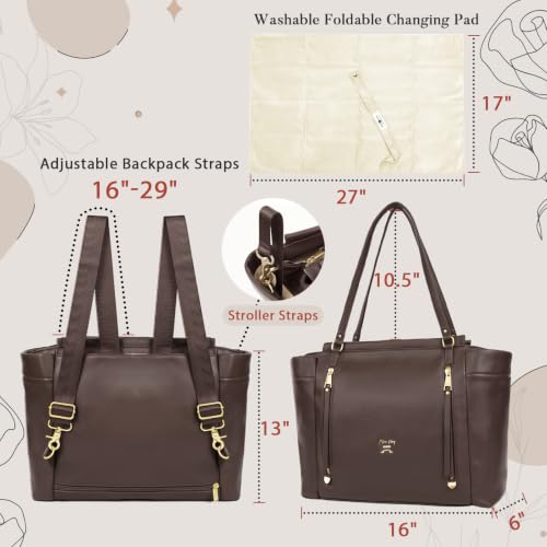 Image of miss fong Diaper Bag Tote Diaper Bags Convertible Mommy Bag Hospital Bag | 12 Pockets Panaleras Para Bebe with Changing Pad Large Capacity Diaper Tote Stroller Straps & Insulated Pockets for Mom & Dad