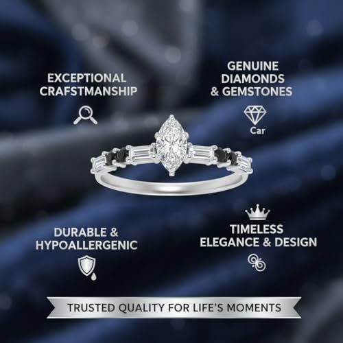 Image of 925 Sterling Silver Marquise Cut Simulated Diamond Vintage Classic Engagement Ring Wedding Band Matching Jewelry for Women, Promise Ring Set US Size 4-12