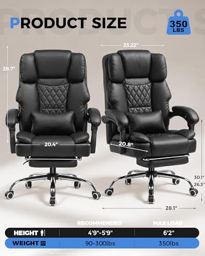 Image of GTPLAYER Executive Office Chair Big and Tall Leather Gaming Chair with Pocket Spring Cushion & Ergonomic Lumbar Support for Lower Back Pain Relief, Comfy Desk Chair with Footrest, Matte-Black