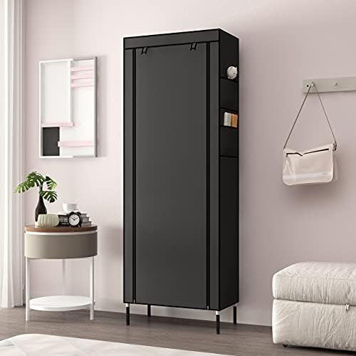 AcornFort S205 Tiers 16mm Extra Thicken Poles Sturdy Shoe Cabinet Storage Organizer Rack Stand 58 x 28 x 170cm with Extra Thicken 420D Oxford Fabric Dustproof Cover Hold Up To 30 Pairs Shoes Black