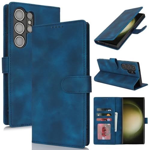 Étui pour Samsung S23 Ultra Zouzt en cuir bleu vintage avec porte-cartes intégré