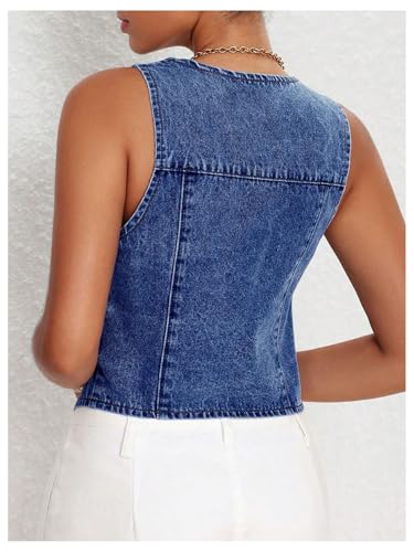 Floerns Women's Sleeveless Denim Vest Asymmetrical Hem Button Down Waistcoat3