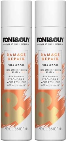 Image of Toni & Guy Professional Damage Repair Shampoo With Keratin Active Technology Patented Fibre Strengthening System Designed To Strengthen And Nourish Dry, Brittle And Damaged Hair 250ml (Pack of 2)