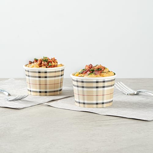 Image of Restaurantware Coppetta 4-Ounce Dessert Cups, 50 Disposable Ice Cream Cups - Lids Sold Separately, Heavy-Duty, Plaid Paper Frozen Yogurt Bowls, For Hot And Cold Foods