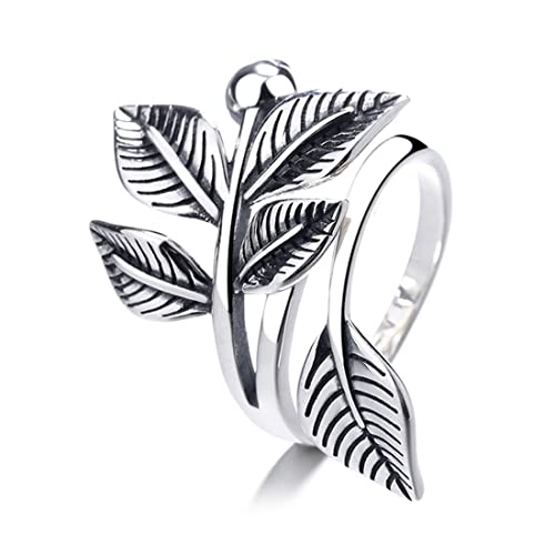 Bague ajustable argent sterling feuille S925 pour un style quotidien élégant