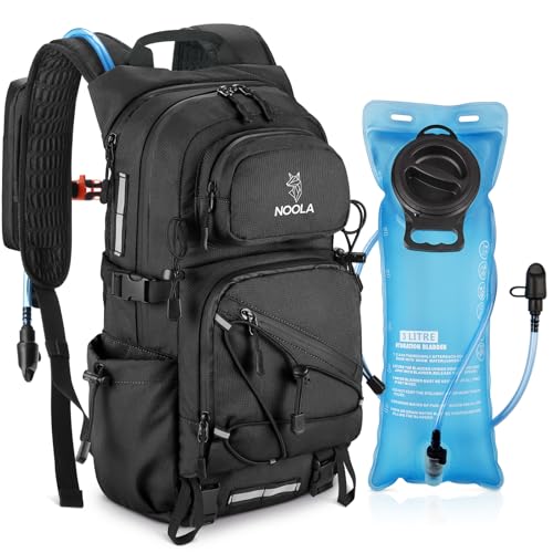 NOOLA Hydration Backpack with 3L Water Bladder - 22L Water Backpack for Hiking, Cycling, Running, Biking - Lightweight Hiking Pack Bag with Rain Cover, Phone Holder and Trekking Pole Holders, Black