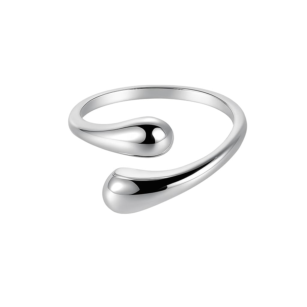 Minimalist Open Teardrop Ring for Women | Adjustable Silver-Tone Stainless Steel Statement Ring | Anti-Tarnish, Modern Chic Jewelry, Comfort Fit Fashion Jewelry -114-image-27