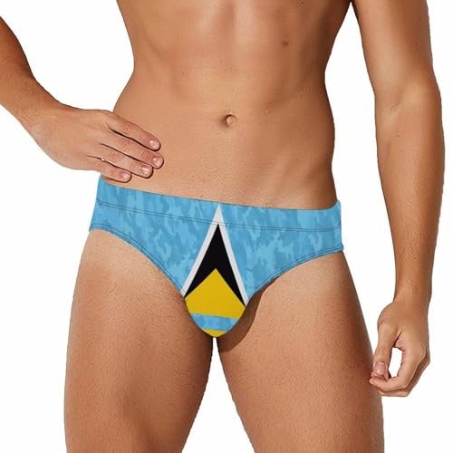 Camouflage Saint Lucia Flag Men's Swimsuit Bikini Briefs Swim Underwear Stretchy Swimwear