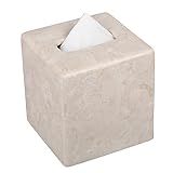 Creative Home Natural Champagne Marble Square Tissue Box Cover Facial Tissue Paper Holder Bathroom Vanity Countertop Organizer for Bedroom Dresser Night Stand End Table, 5.2' x 5.2' x 5.5' H, Beige