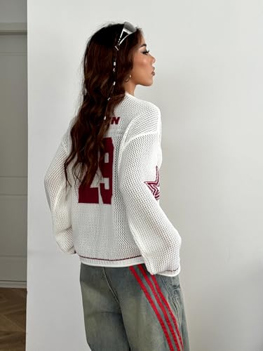 Image of Verdusa Women's Y2k Crochet Tops Jersey Shirts Graphic Going Out Summer Outfits Oversized Streetwear