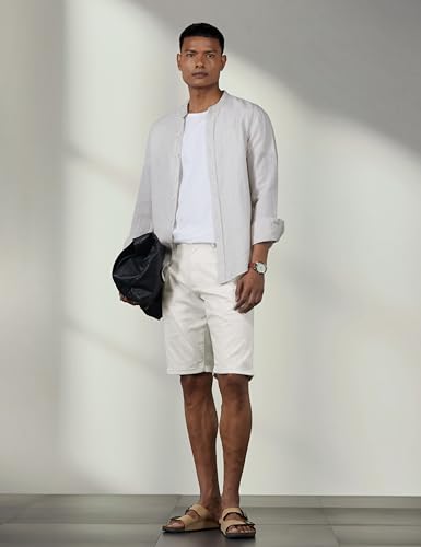 Image of Louis Philippe Men's Slim Fit Cotton Blend Solid Casual Shorts with Stretch